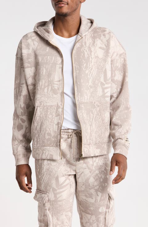 Tonal Leaves Zip Hoodie
