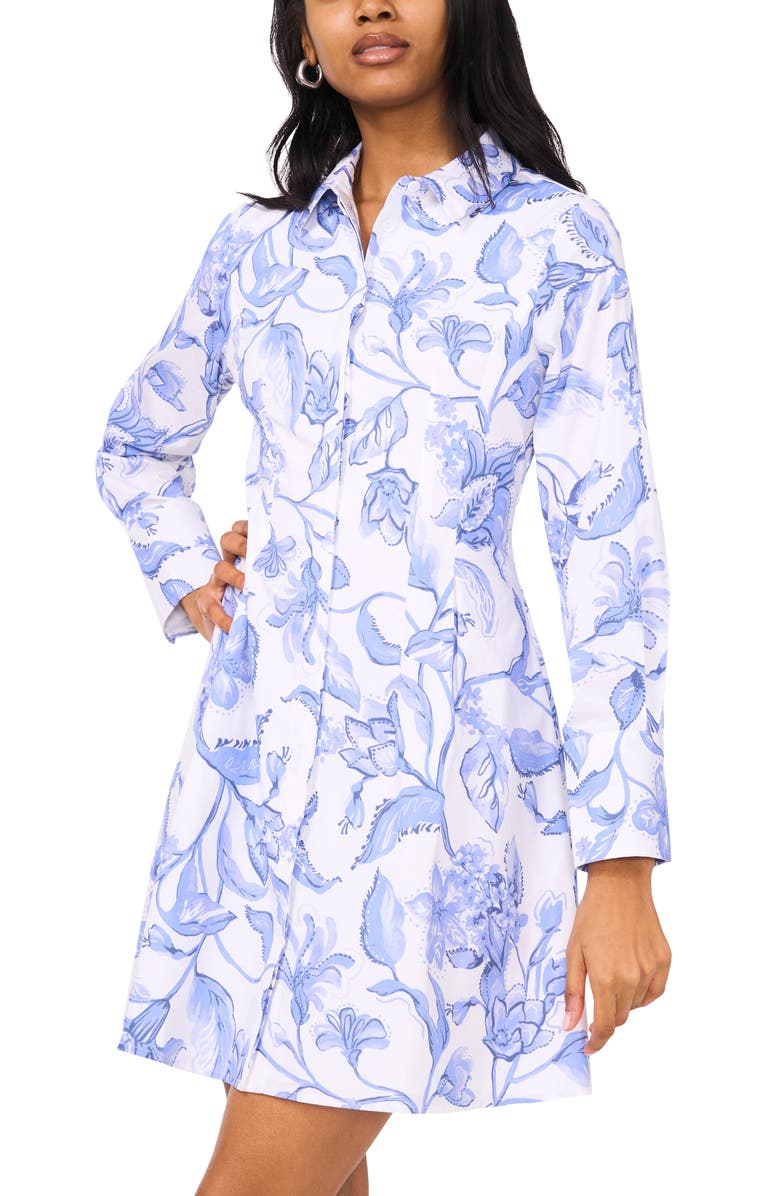 Halogen<sup>®</sup> Floral Long Sleeve Shirtdress, Alternate, color, Lucent White