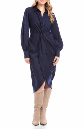 Savannah Twist Front Long Sleeve Sateen Midi Dress