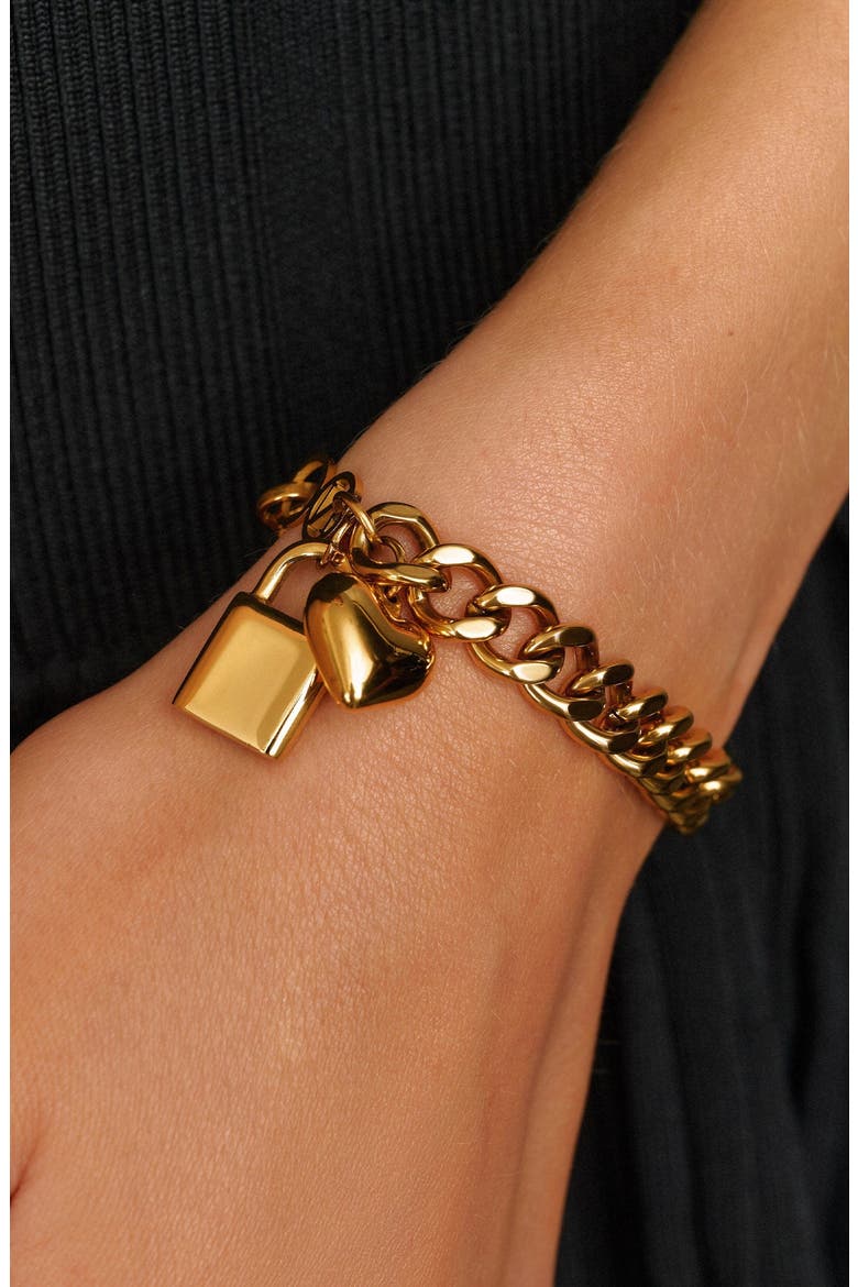 Gold Cuban Charm Bracelet, Alternate, color, Gold