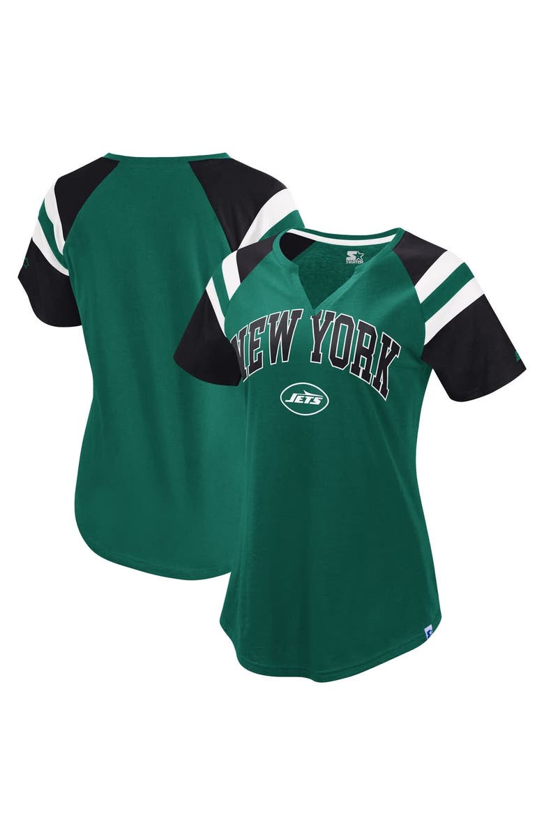 STARTER Women's Starter  Green New York Jets Game On Notch Neck Raglan T-Shirt, Alternate, color, 