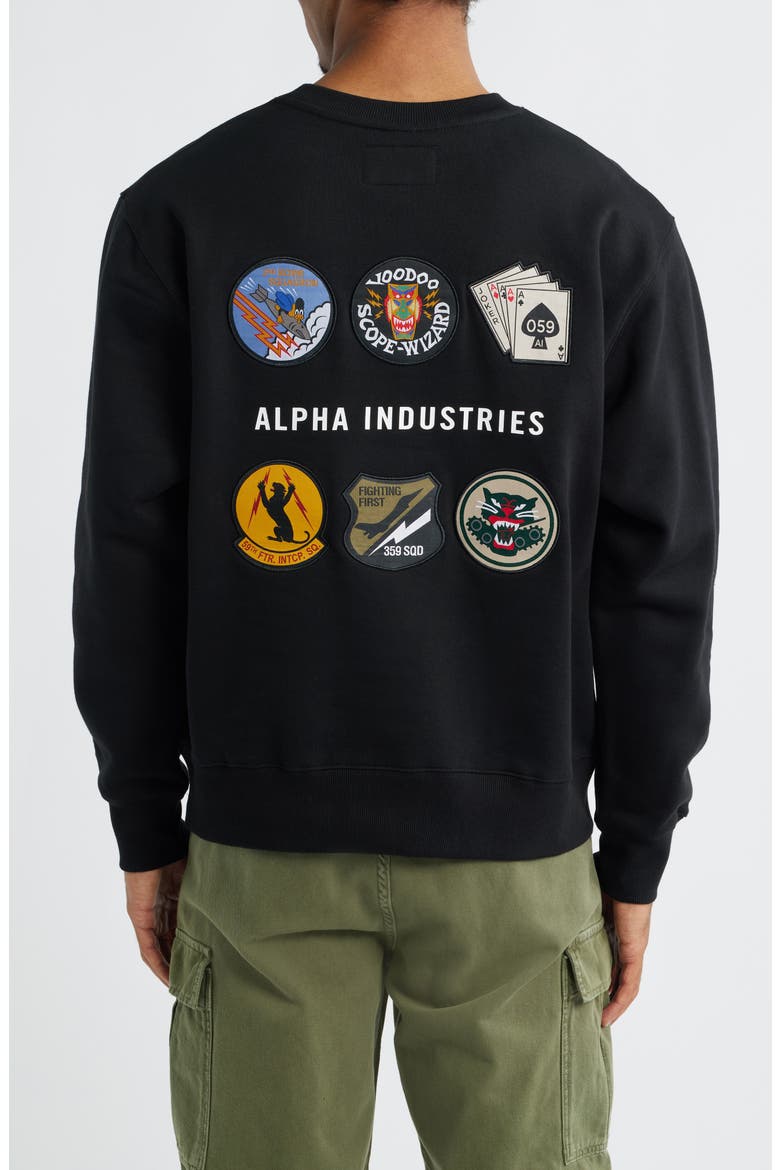 Logo Patch Cotton Fleece Crewneck Sweatshirt, Alternate, color, BLACK