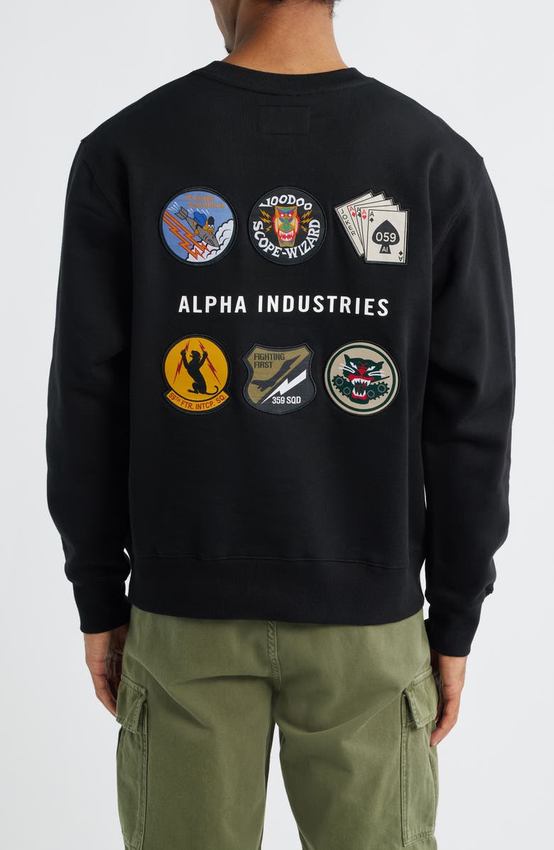 Alpha Industries Logo Patch Cotton Fleece Crewneck Sweatshirt, Alternate, color, Black