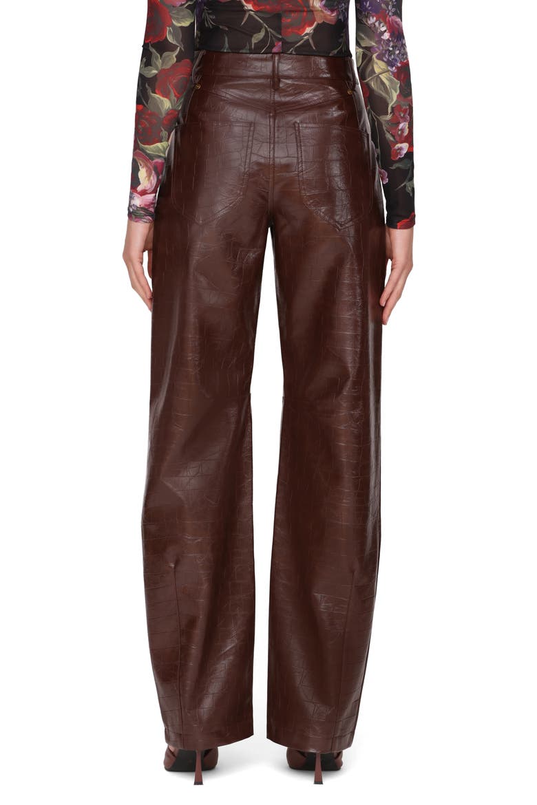 Croc Embossed Faux Leather Pants, Alternate, color, CHOCOLATE