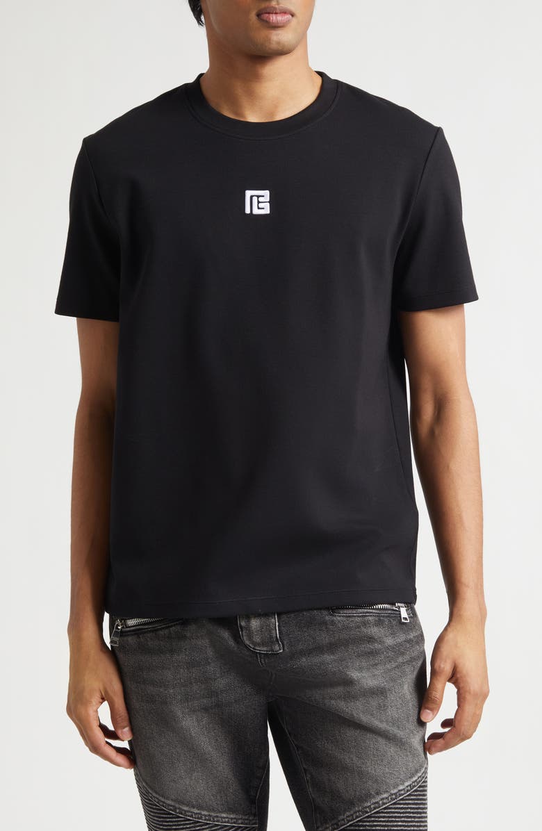 Balmain Embroidered PB Logo T-Shirt, Main, color, Black/ White