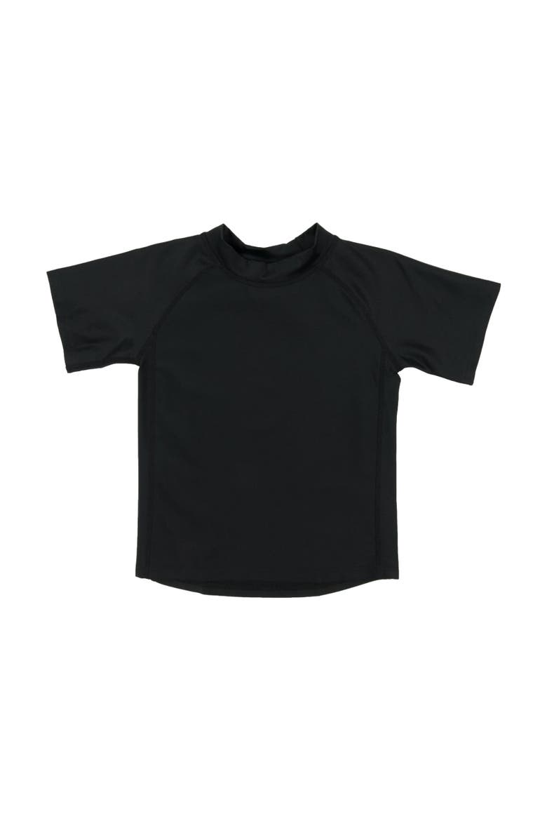 Kids Short Sleeve Rash Guard, UPF 50+ Swim Shirt, Main, color, BLACK