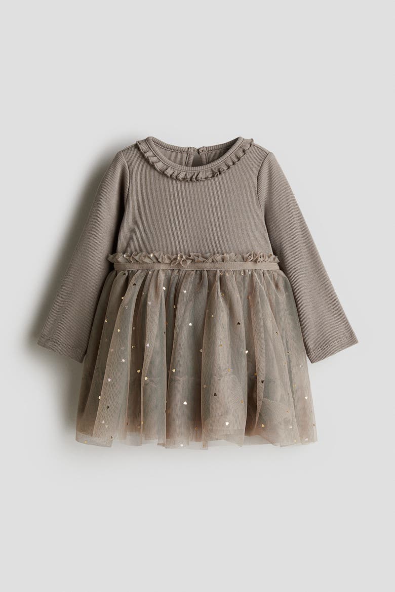 Tulle-skirt Dress, Main, color, Taupe/hearts