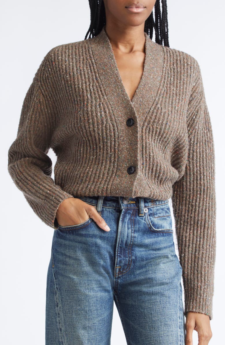 R13 Split Hem Wool Blend Cardigan, Alternate, color, Brown Tweed