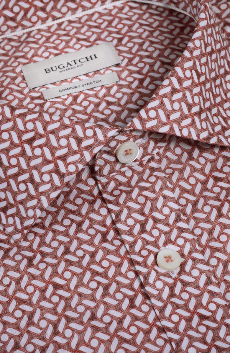 Bugatchi Axel Shaped Fit Mosaic Print Stretch Cotton Button-Up Shirt, Alternate, color, Sienna