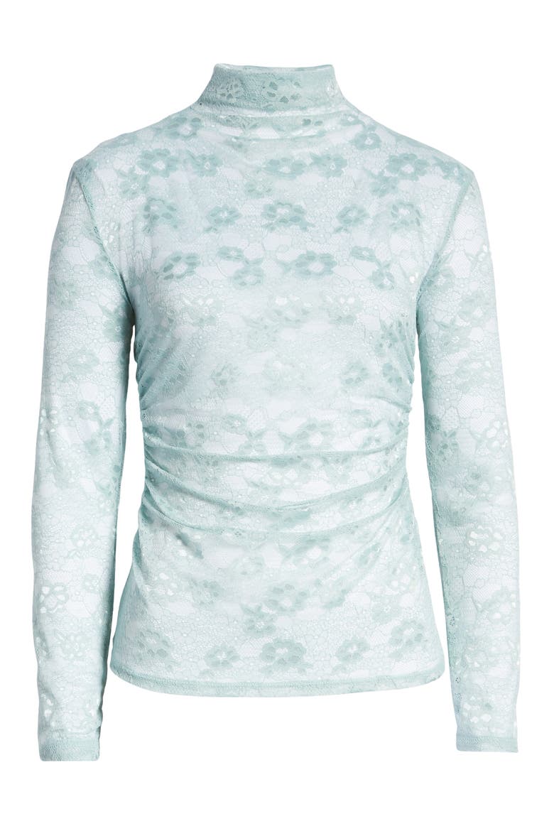 Ruched Lace Top, Alternate, color, TEAL MIST