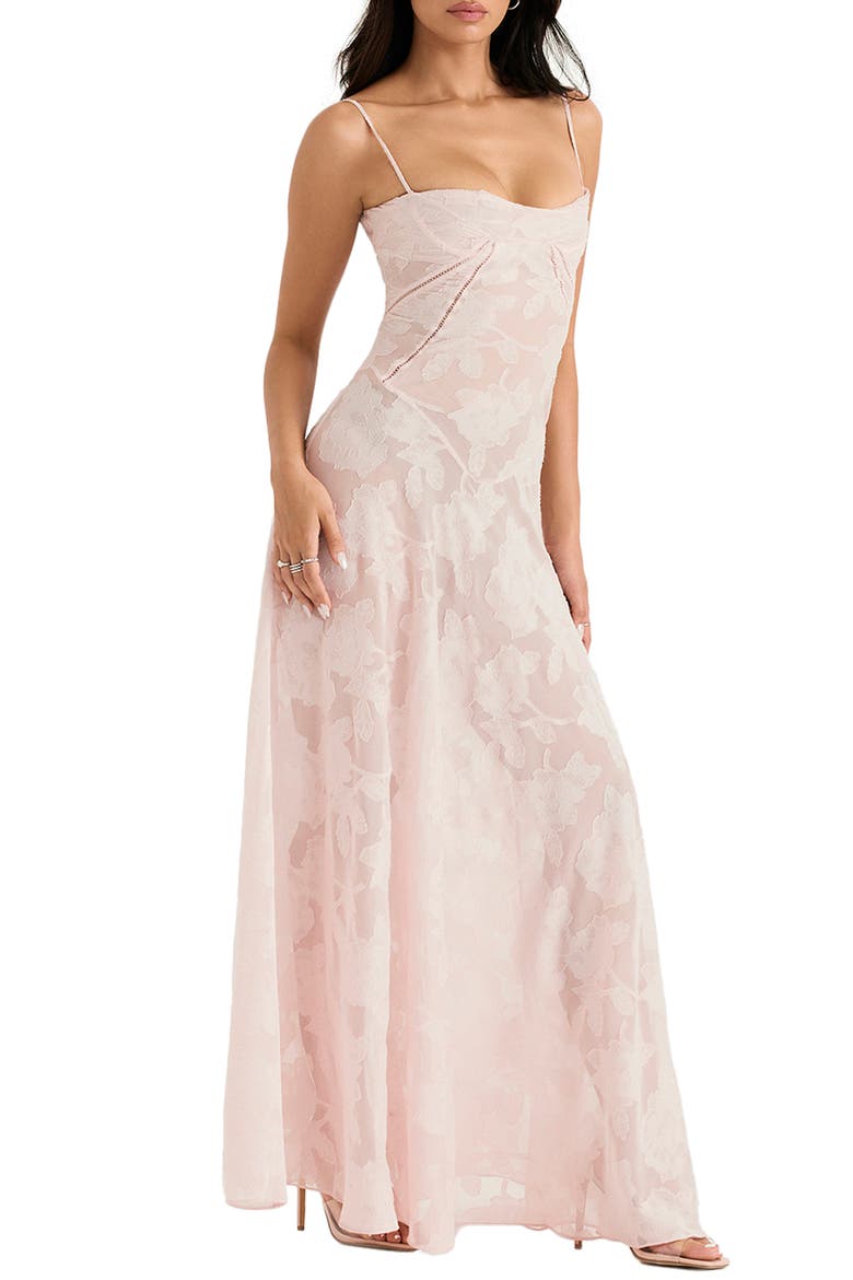 Seren Blush Sheer Lace-Up Back Gown, Alternate, color, BLUSH