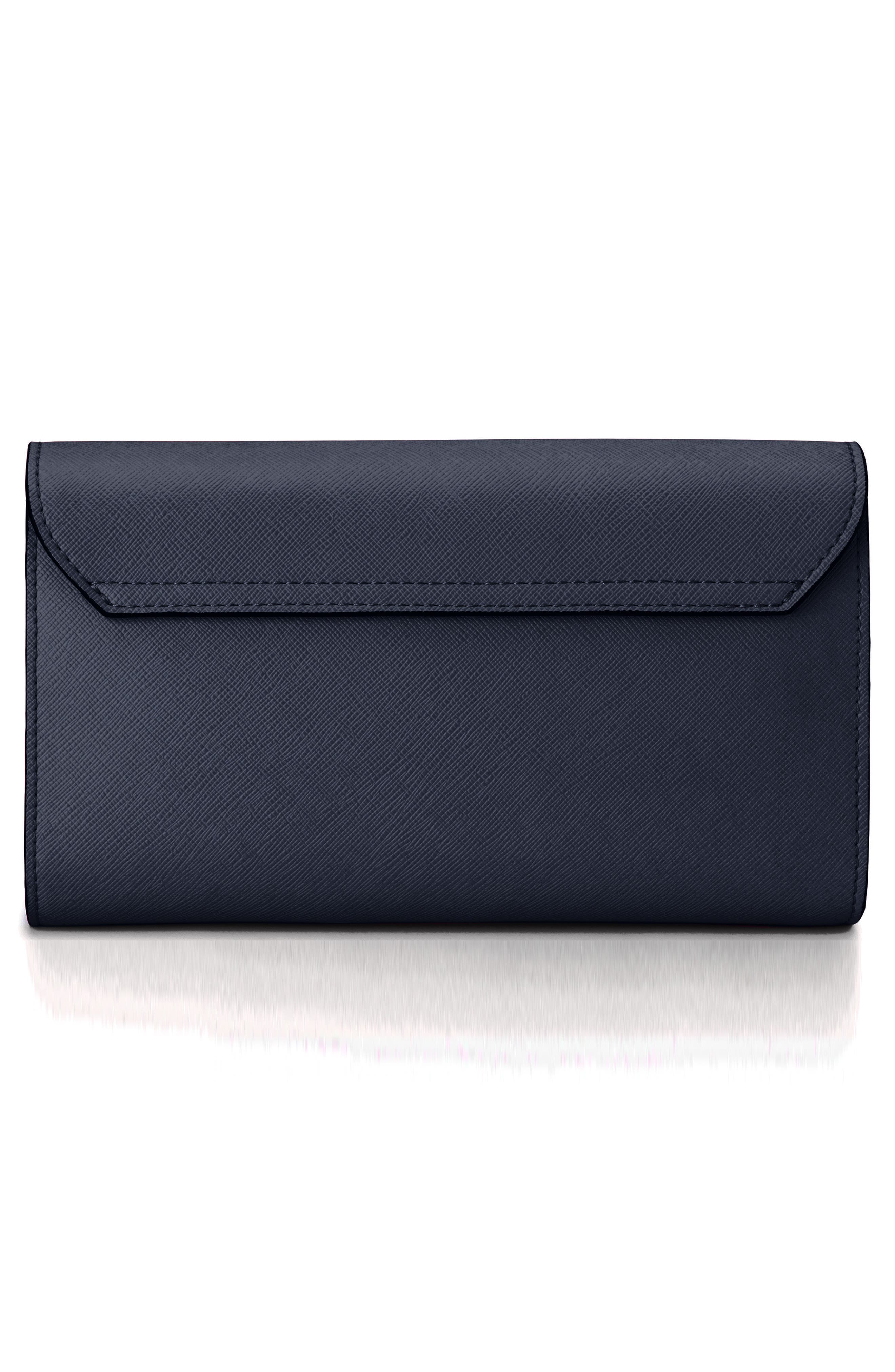 Olga Berg Nic Faux Leather Clutch, Alternate, color, Navy