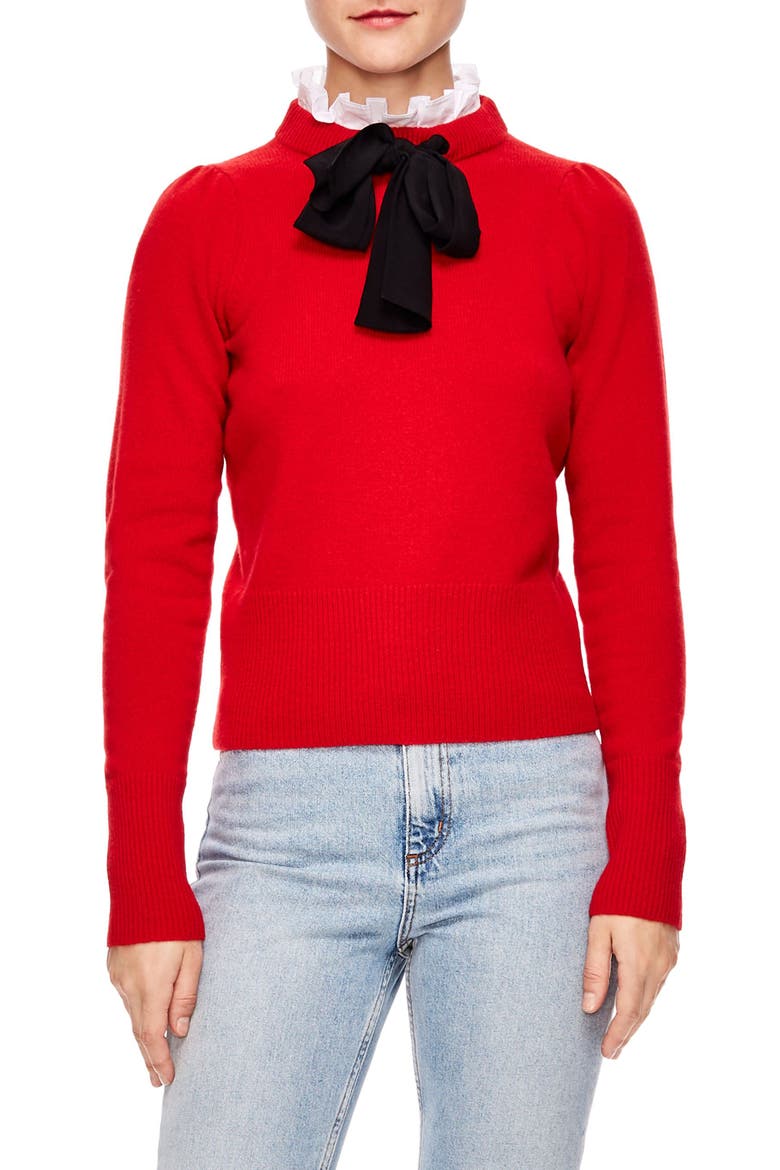 Tie Ruffle Neck Sweater, Main, color, RED