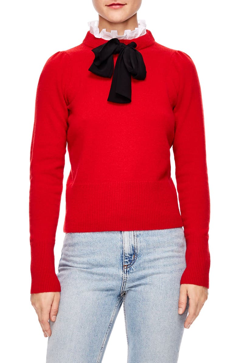 SANDRO Tie Ruffle Neck Sweater, Main, color, 