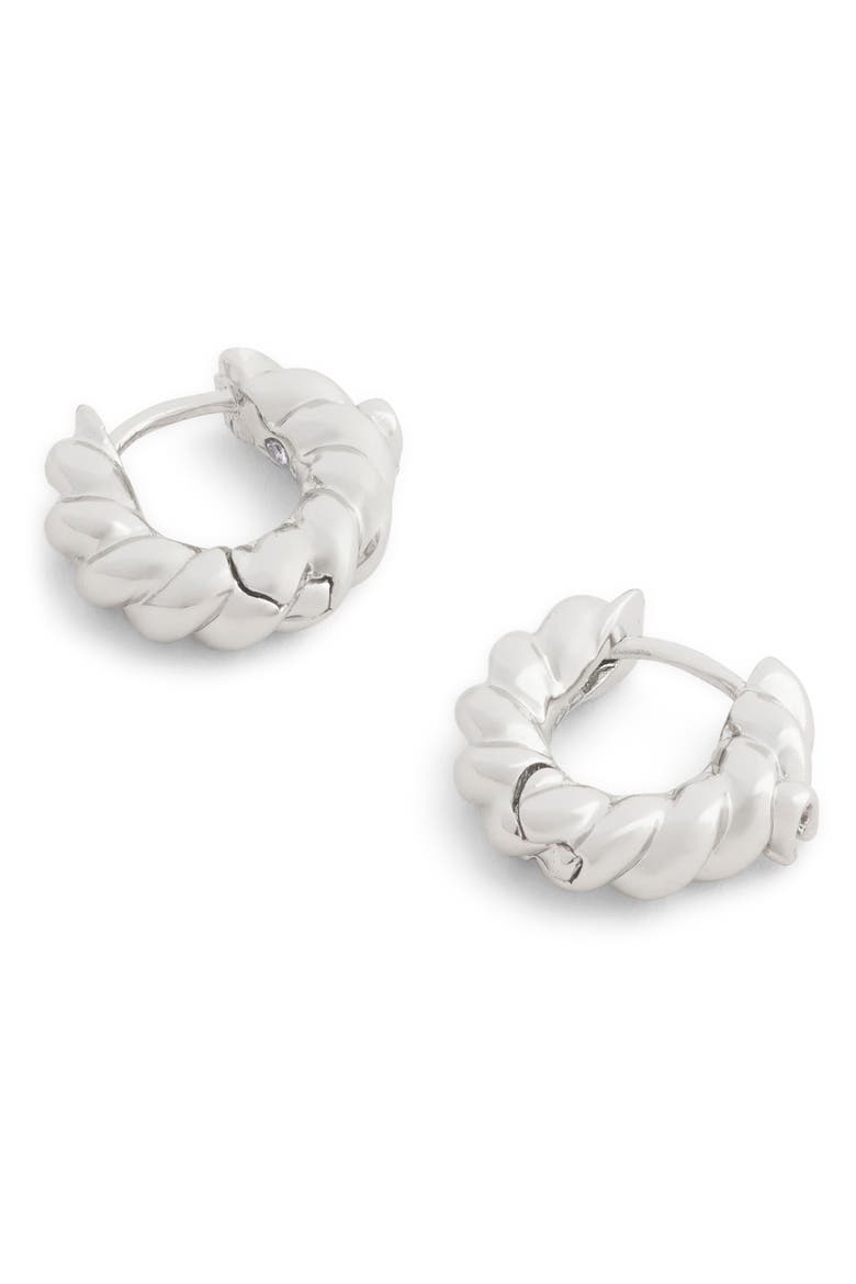 Twisted Huggie Hoop Earrings, Alternate, color, RHODIUM