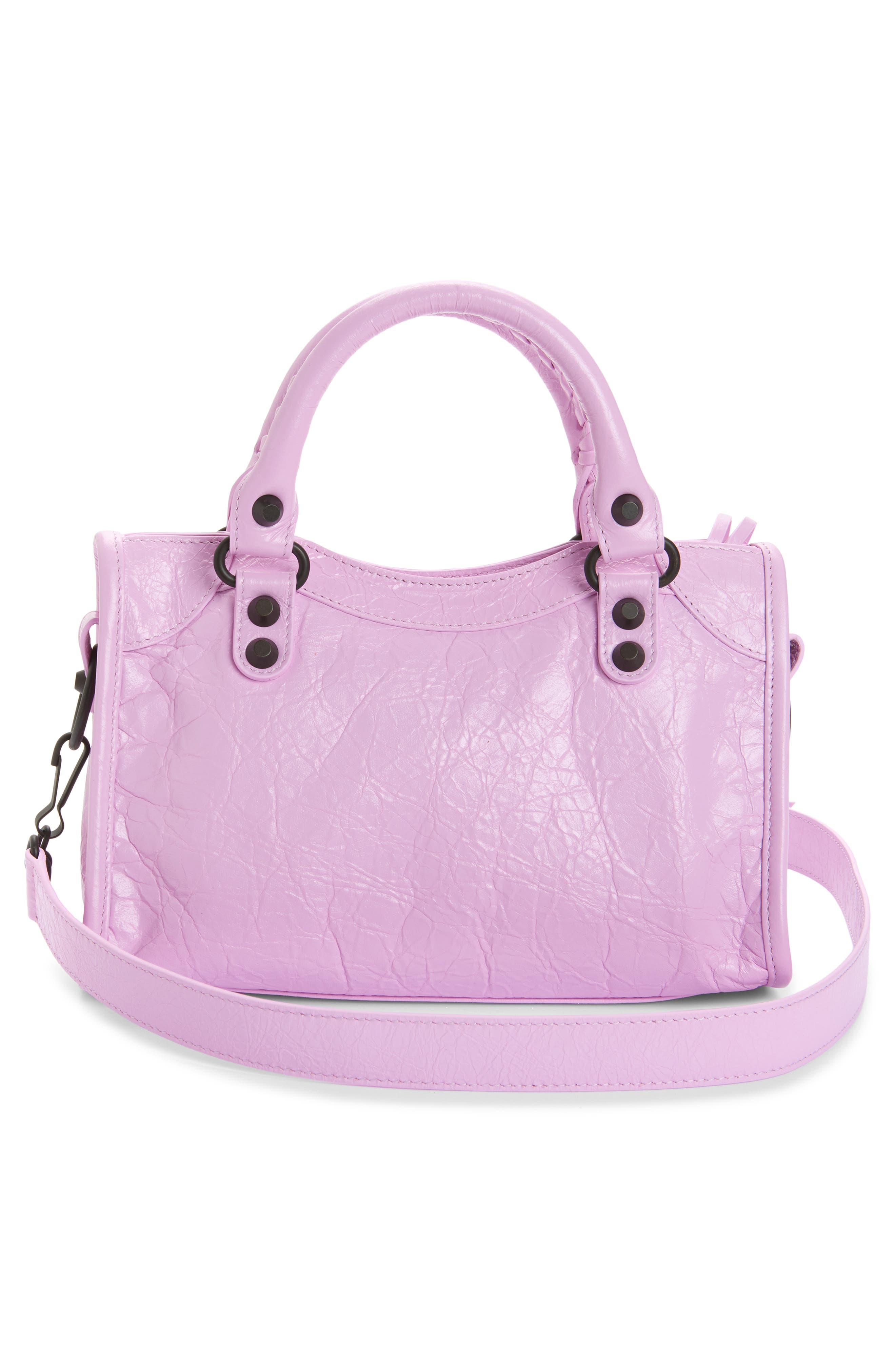 Mini Le City Crinkle Leather Top Handle Bag, Alternate, color, 5731 BUBBLY PINK