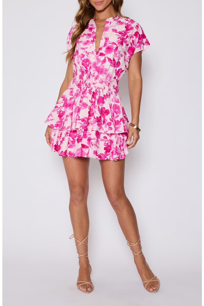 Lydia Floral Print Smocked Waist Tiered Minidress (Nordstrom Exclusive), Main, color, MAGENTA FLORAL