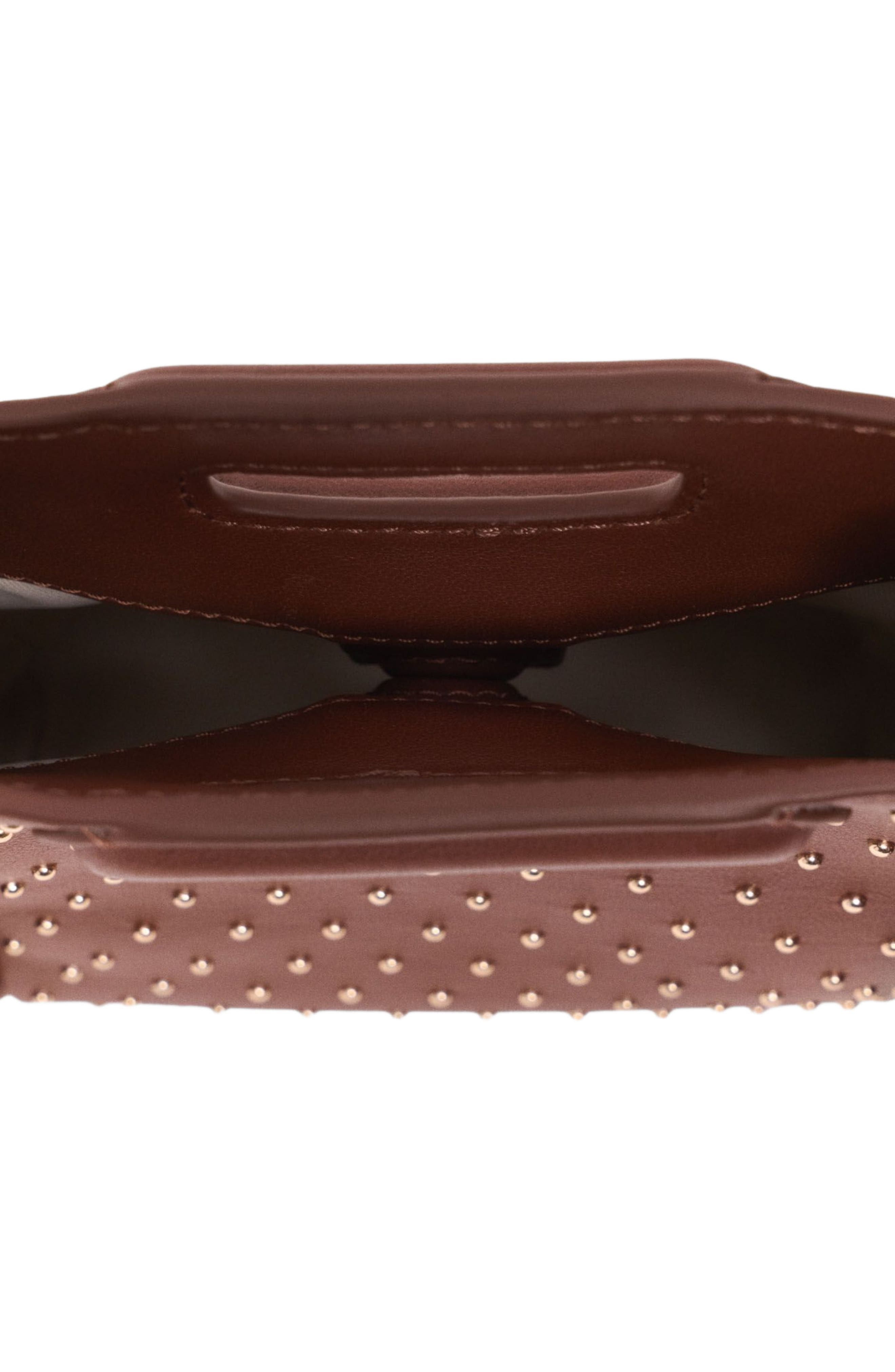 maje Leather M mini bag with studs, Alternate, color, Brown