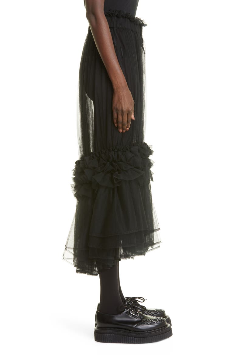 Tiered Tulle Midi Skirt, Alternate, color, BLACK