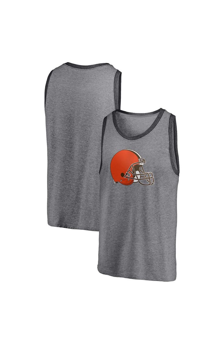FANATICS Men's Fanatics Branded Heathered Gray/Heathered Charcoal Cleveland Browns Famous Tri-Blend Tank Top, Main, color, Heather Gray