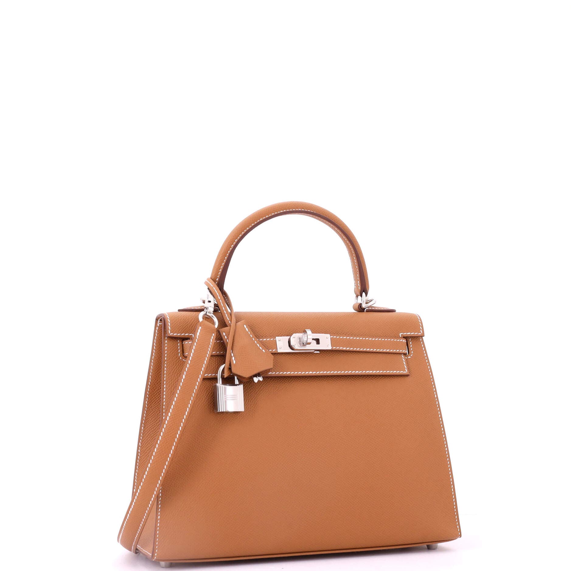 Pre-Owned Hermes Kelly Handbag Brown Epsom with Palladium Hardware 25, Alternate, color, Gold