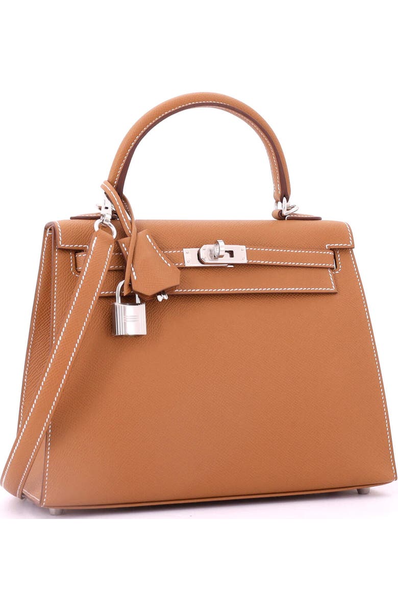 Pre-Owned Hermes Kelly Handbag Brown Epsom with Palladium Hardware 25, Alternate, color, Gold