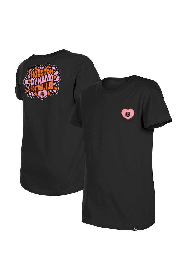 Girls Youth New Era Black Houston Dynamo FC Bubble Heart T-Shirt, Main, color, Black