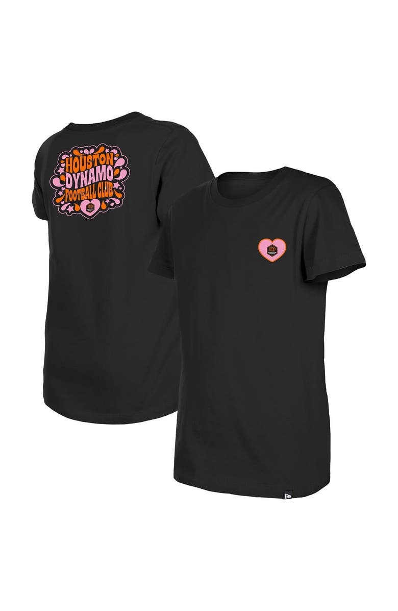 New Era Girls Youth New Era Black Houston Dynamo FC Bubble Heart T-Shirt, Main, color, Black