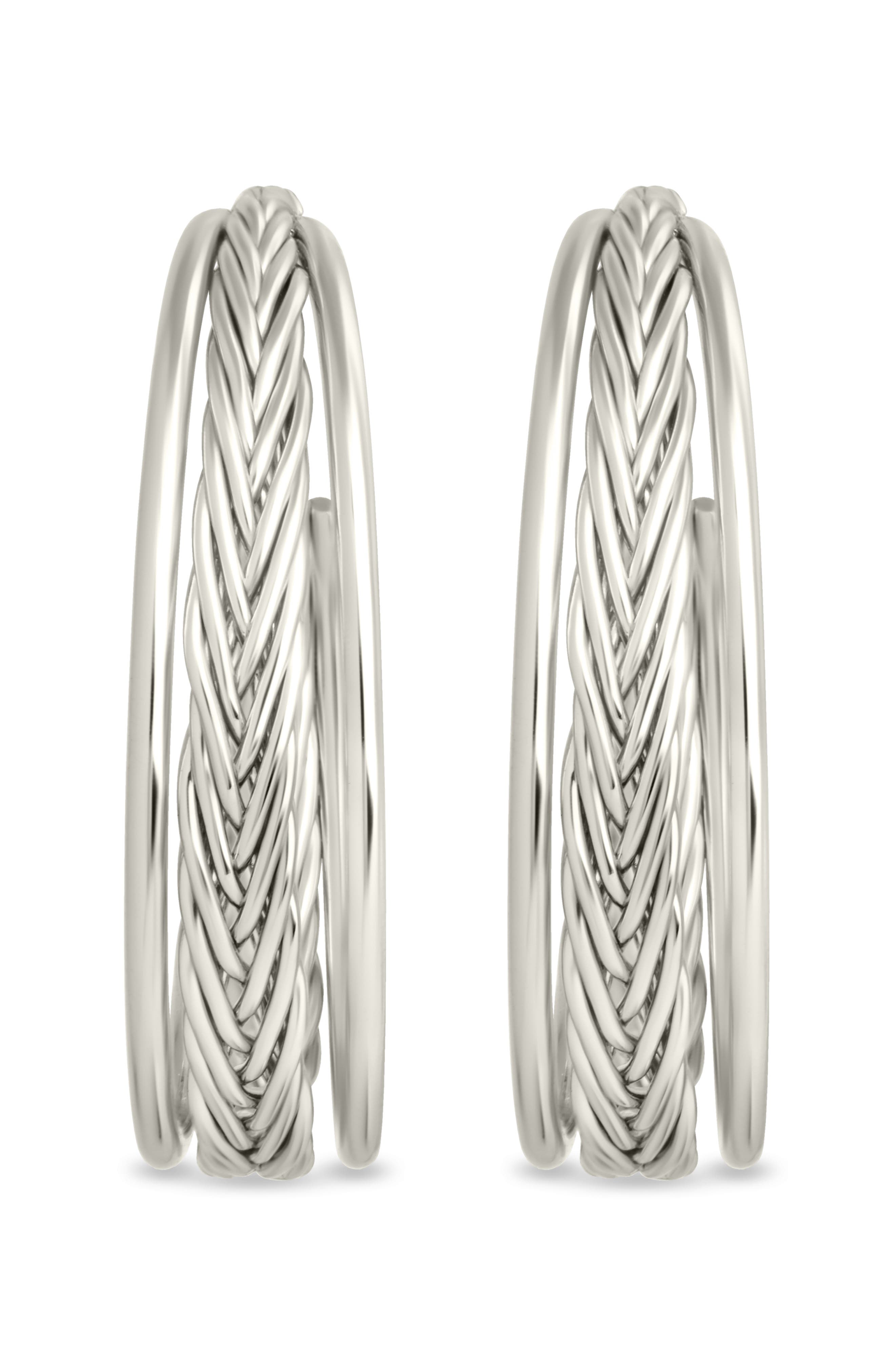 Sterling Forever Corinne Textured Braided Hoop Earrings (Women ...