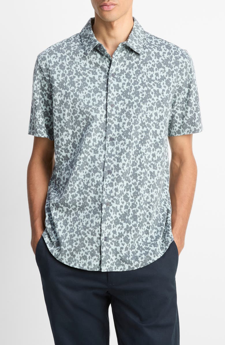Vince Floral Short Sleeve Button-Up Shirt, Main, color, Skylight/ Liberty