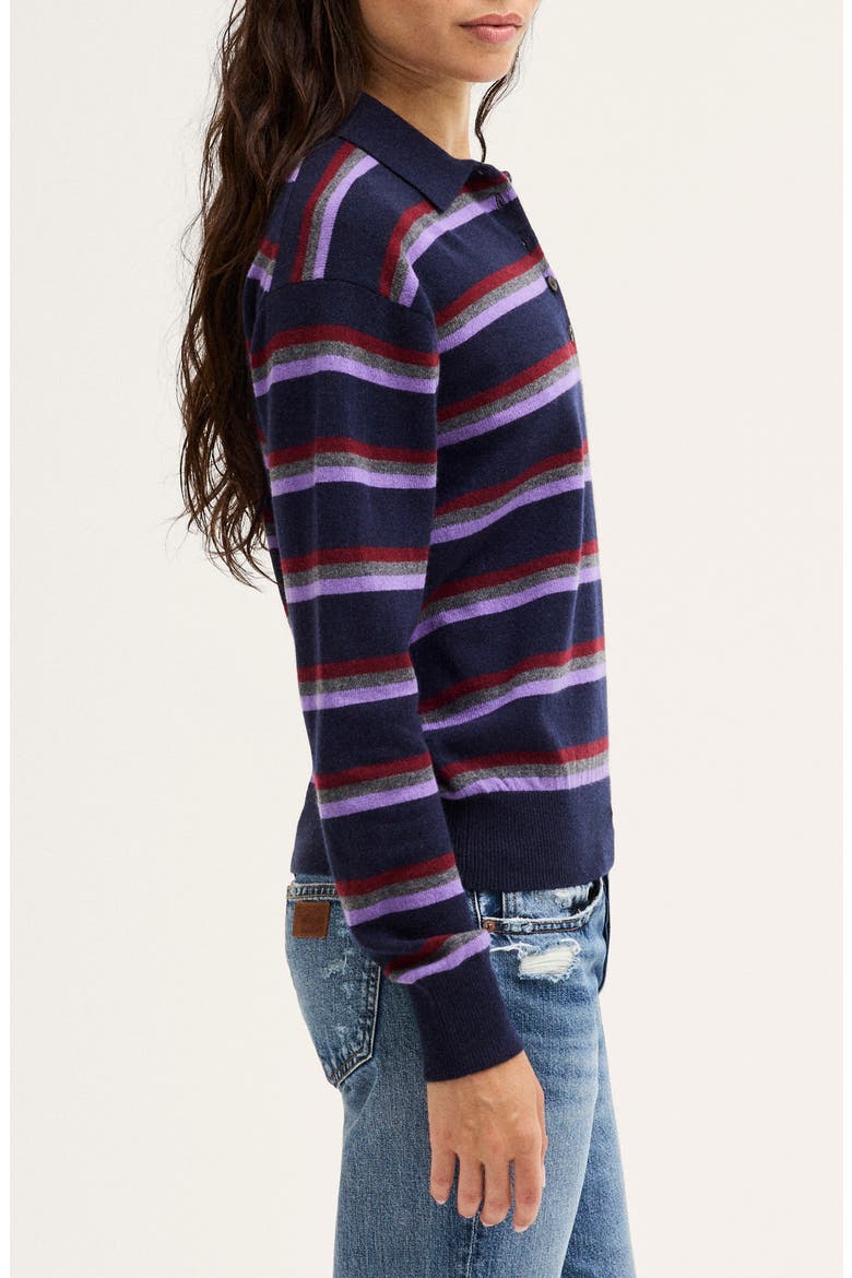 SoftWool Polo Sweater, Alternate, color, NAVY AND MERLOT MULTI STRIPE