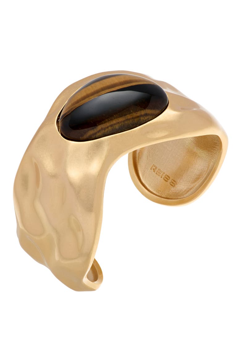 Tillie Tumbled Stone Cuff Bracelet, Main, color, GOLD TONE / TIGERS EYE
