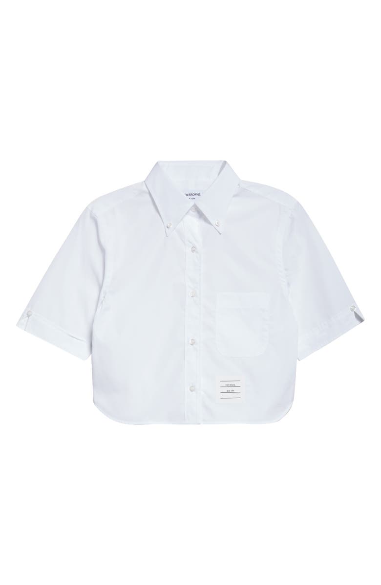 Thom Browne Classic Crop Cotton Poplin Button-Down Shirt, Alternate, color, White