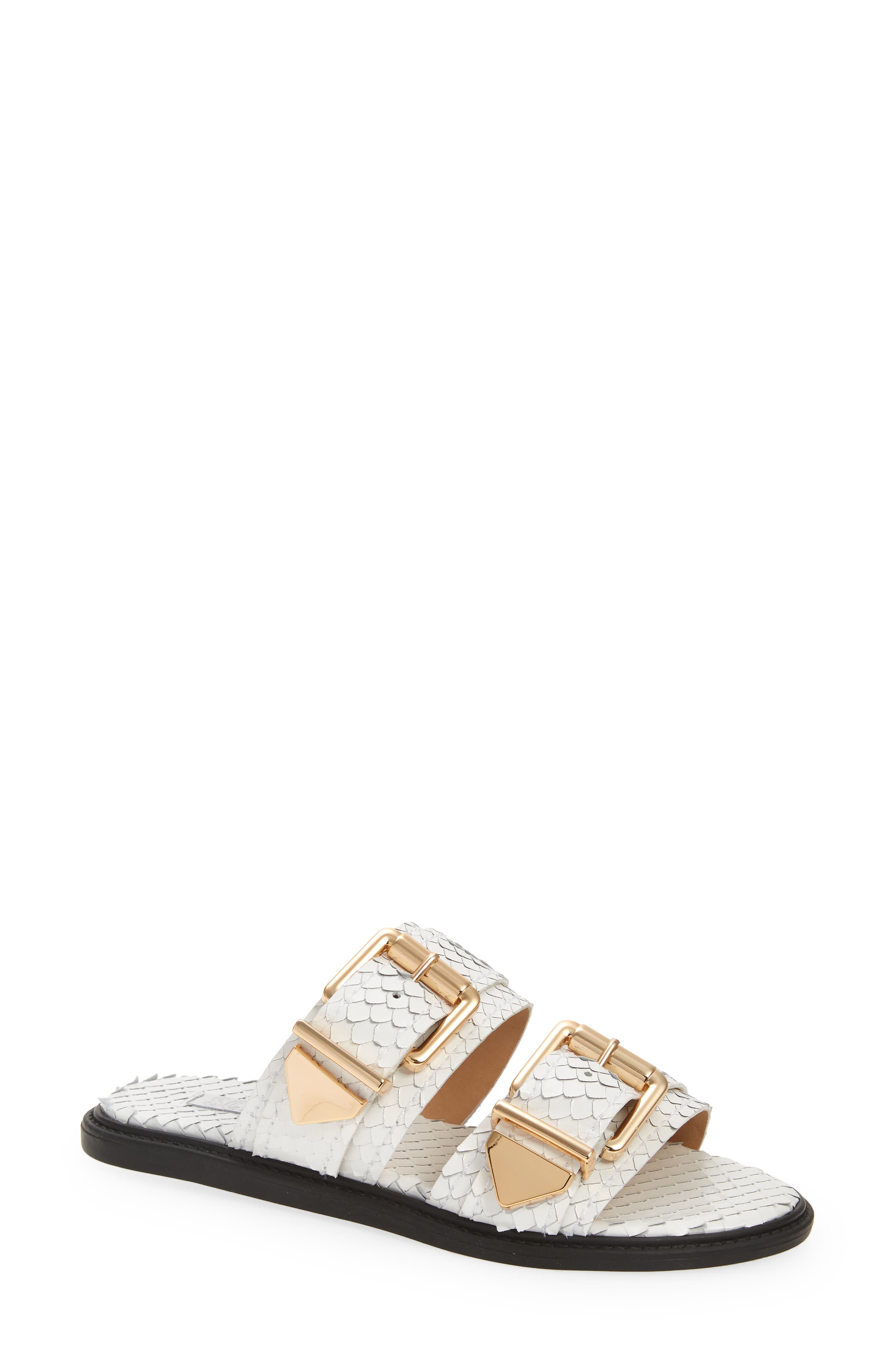 Shina Buckle Slide Sandal, Main, color, WHITE