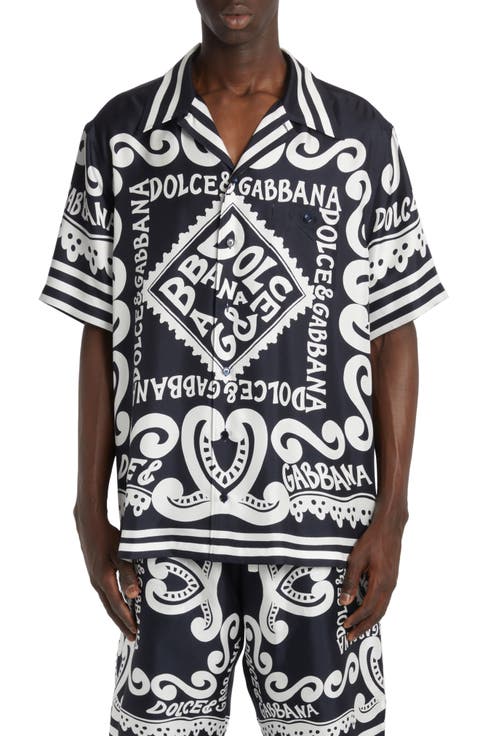 Marina Print Silk Twill Button-Up Shirt