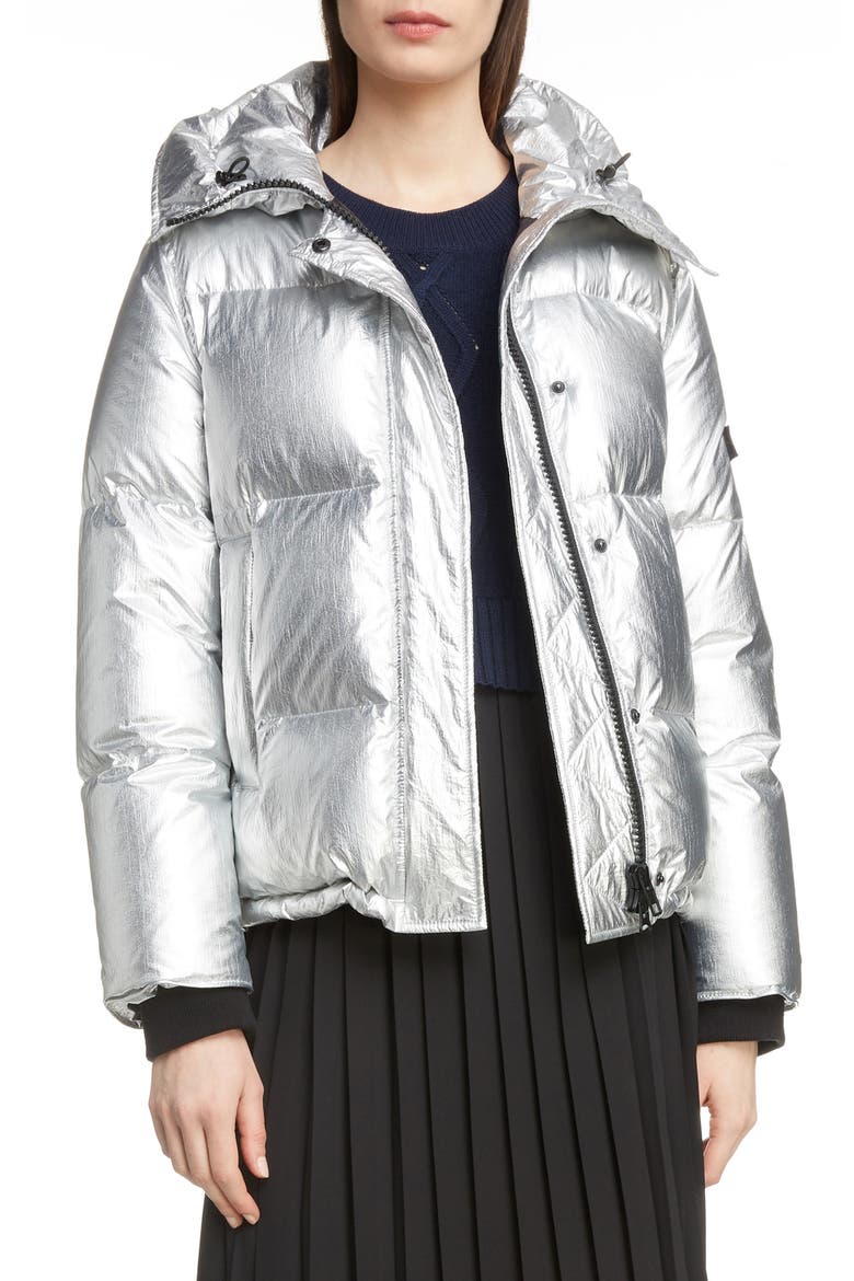Metallic Down Puffer Coat, Main, color, SILVER