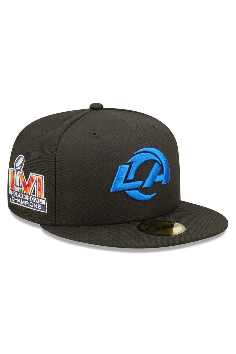 Men's New Era Black Los Angeles Rams Super Bowl LVI Champions Side Patch 59FIFTY Fitted Hat, Main, color, Black