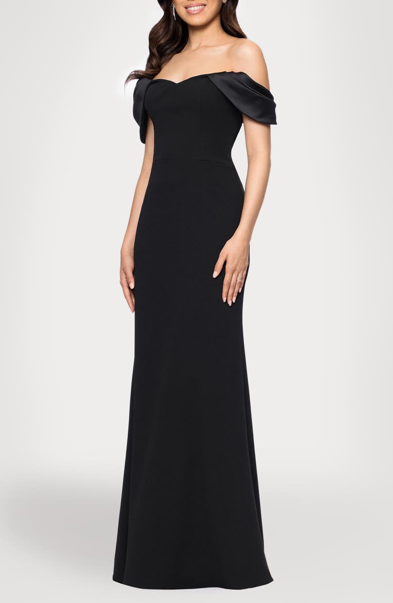 Blondie Nites Off the Shoulder Scuba Knit & Crepe Mermaid Gown, Alternate, color, Black