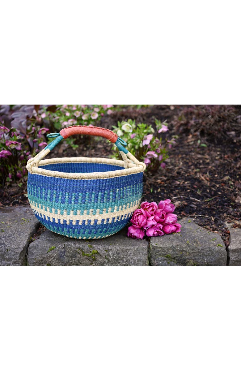 African Modern Patterned Bolga Basket, Alternate, color, Blue