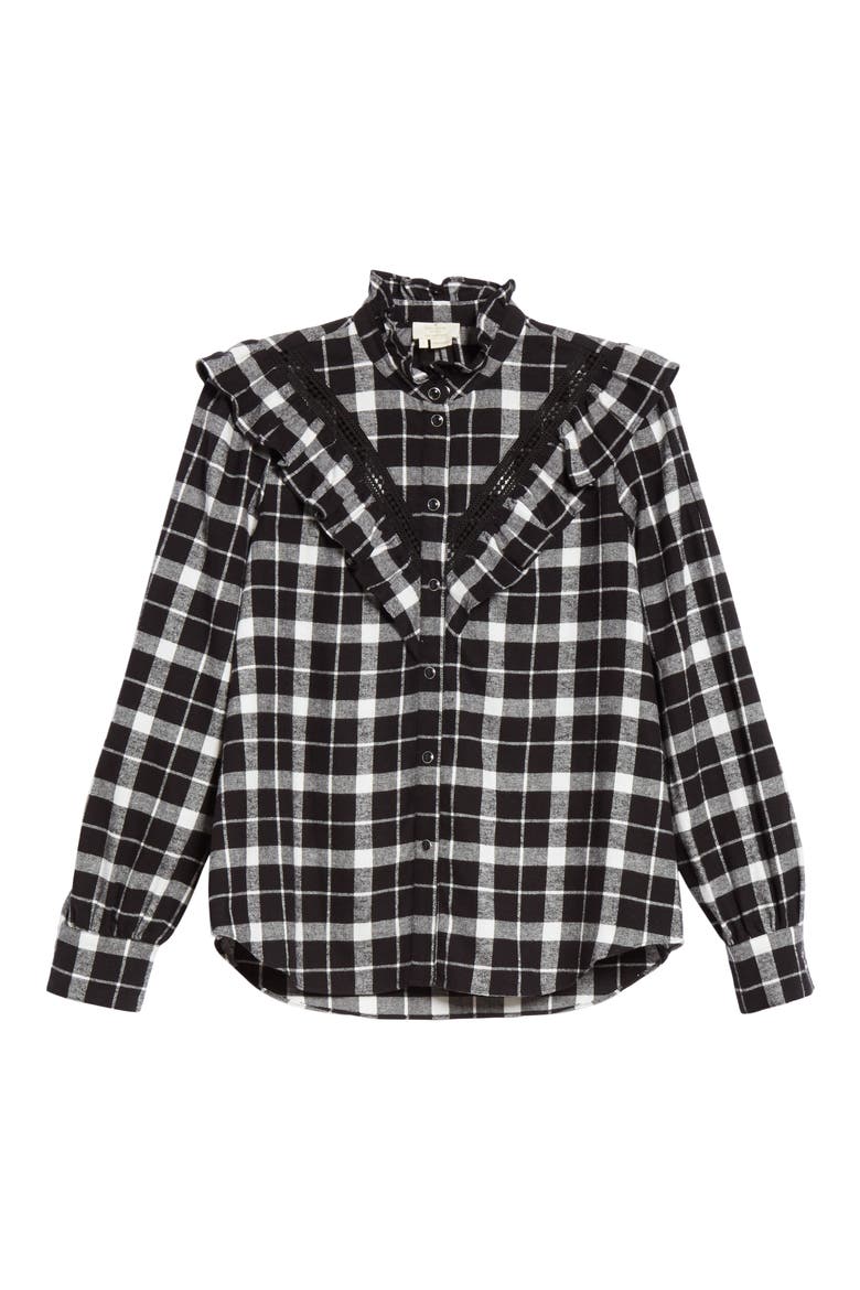 kate spade new york rustic plaid flannel shirt, Alternate, color, BLACK