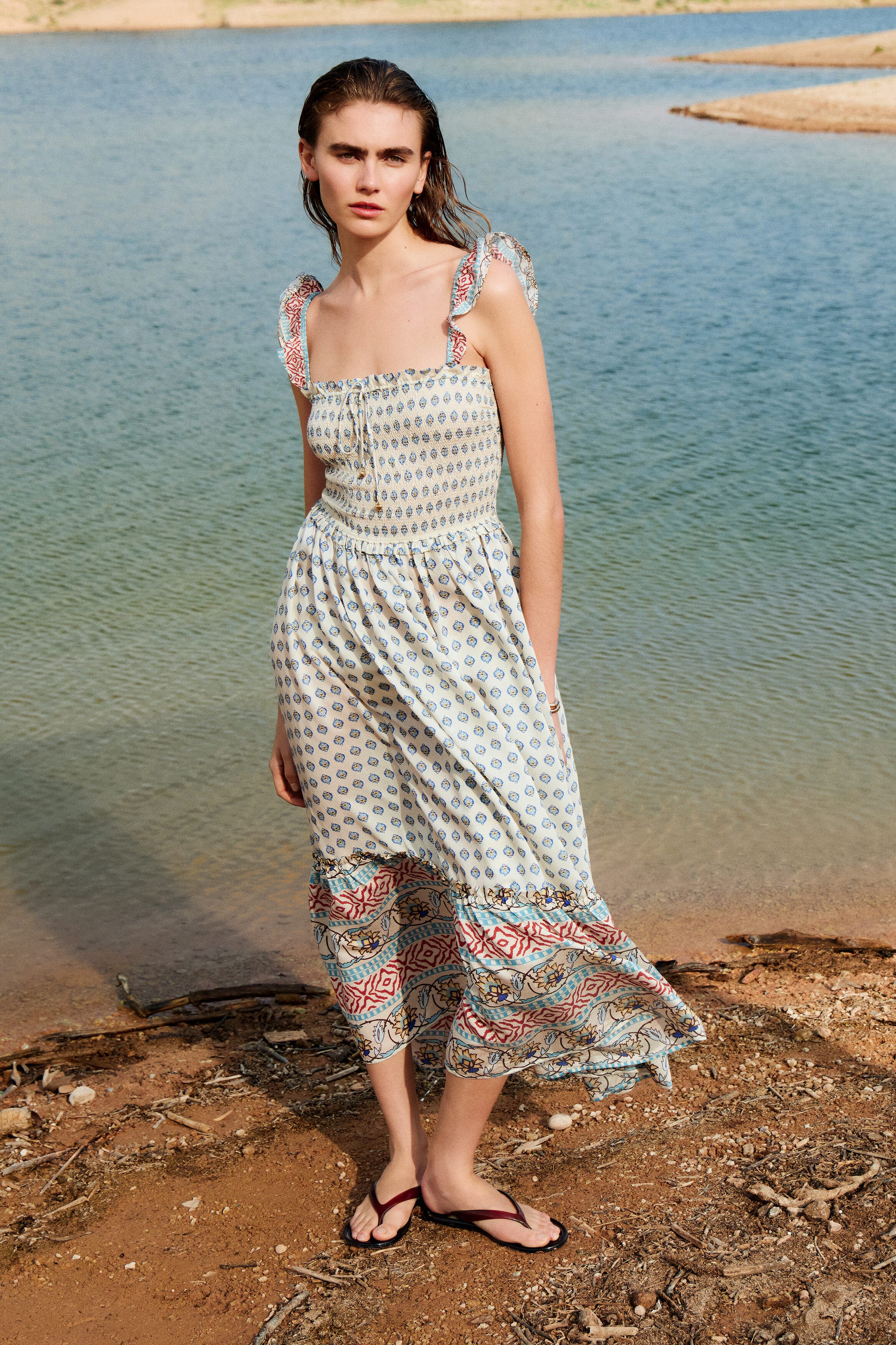 Flared-skirt Smocked Dress - image 2