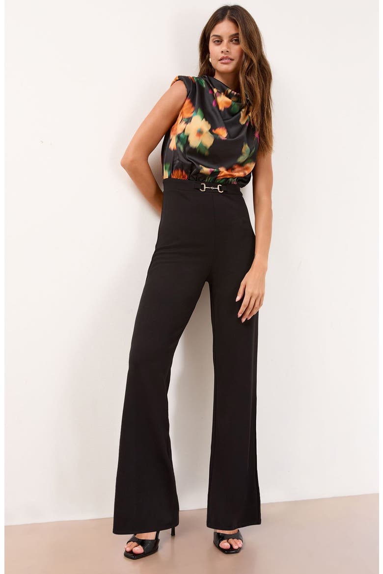 Floral Print Flare Jumpsuit, Alternate, color, BLACK