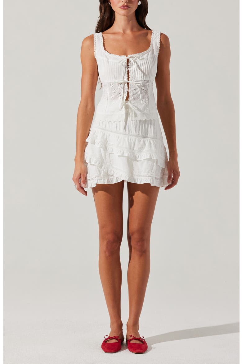 Kensley Tiered Cotton Miniskirt, Alternate, color, WHITE