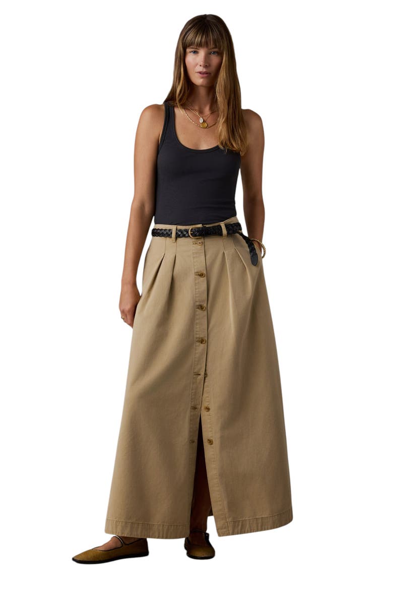 Seafarer Organic Cotton Chino Maxi Skirt, Alternate, color, KHAKI