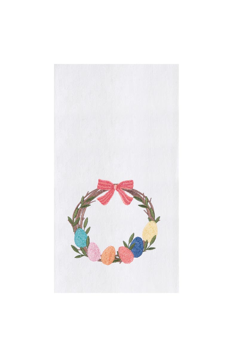 C&F Home Springtime Easter Egg Wreath with Ribbon Kitchen and Bathroom Embroidered Hand Towel, Main, color, Pink
