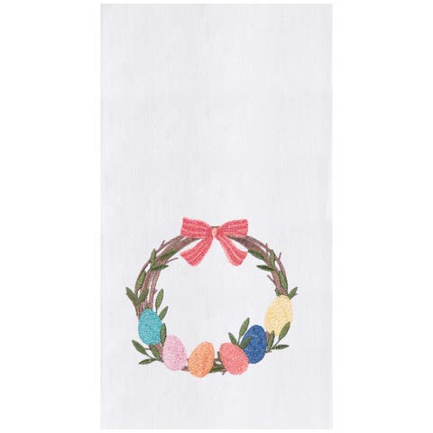 Springtime Easter Egg Wreath with Ribbon Kitchen and Bathroom Embroidered Hand Towel