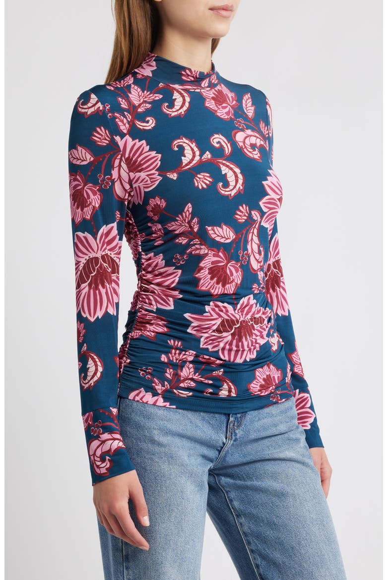 Flower Delicacy Ruched Jersey Top, Alternate, color, DARK BLUE