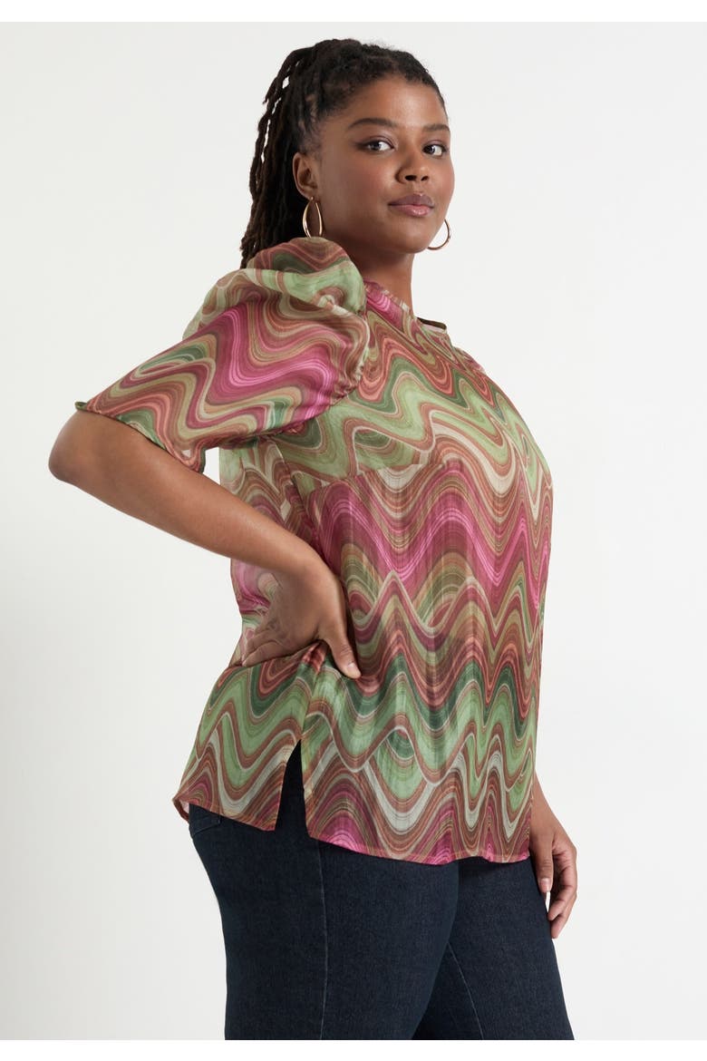 Mutton Sleeve Organza Blouse, Alternate, color, HEAT WAVES