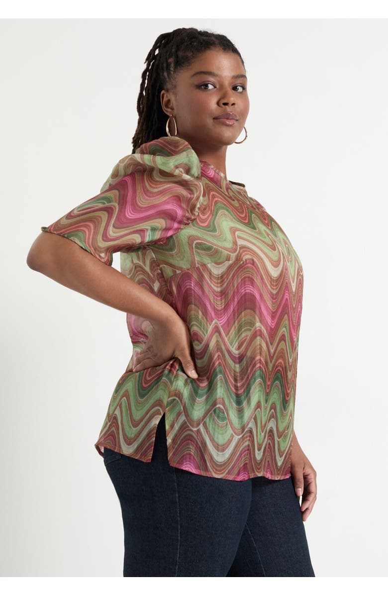 June + Vie Mutton-Sleeve Organza Blouse, Alternate, color, Heat Waves