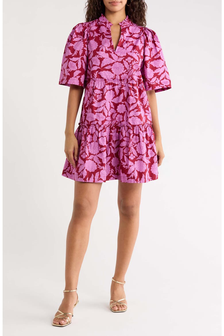 Dixie Floral Tiered Shift Dress, Main, color, BURGUNDY-PINK